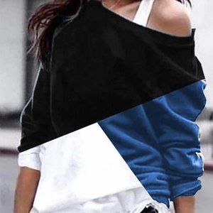 Color block one-shoulder long sleeved top